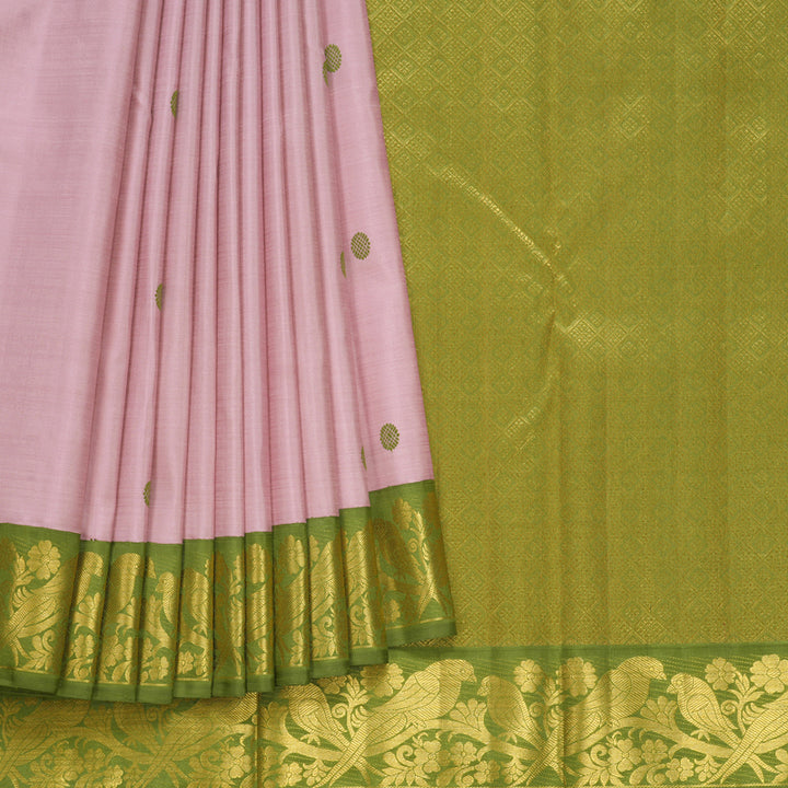 Hayagrivas Handloom Onion Pink Kanjivaram Silk Saree with Olive Green Border KBF557G4-2