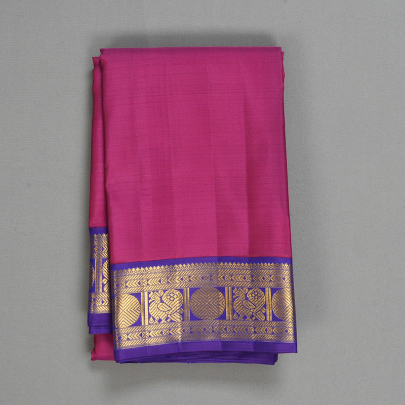 Hayagrivas Handloom Magenta-Pink Kanjivaram Silk Saree with Purple Border KBF557G5-1