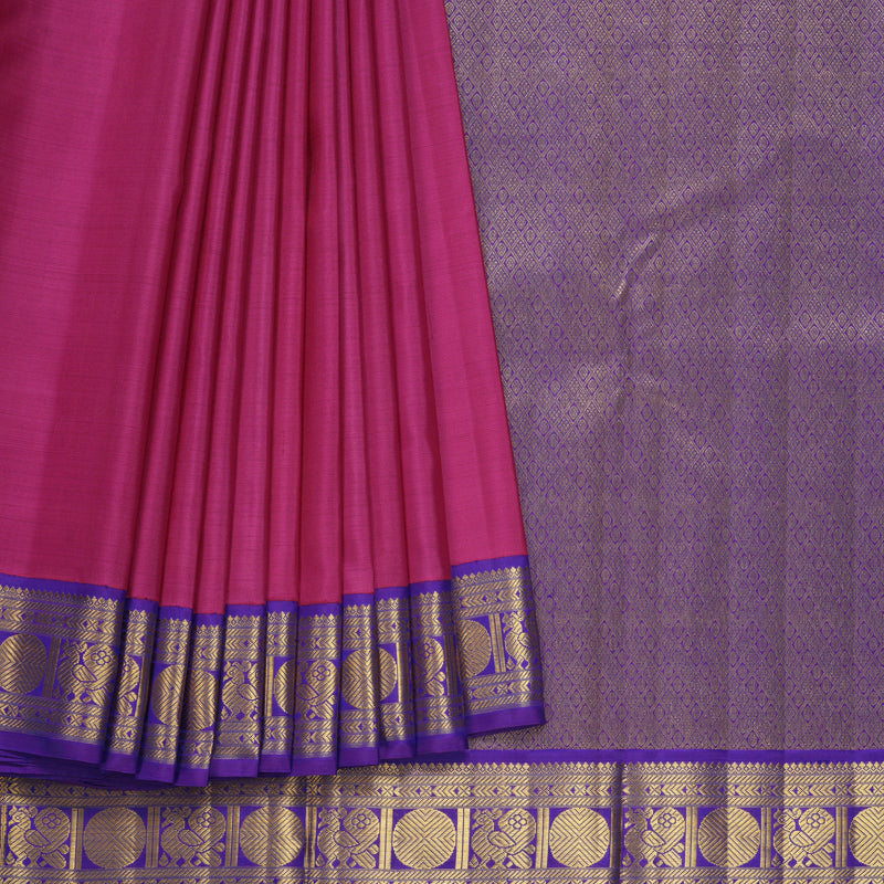 Hayagrivas Handloom Magenta-Pink Kanjivaram Silk Saree with Purple Border KBF557G5-1
