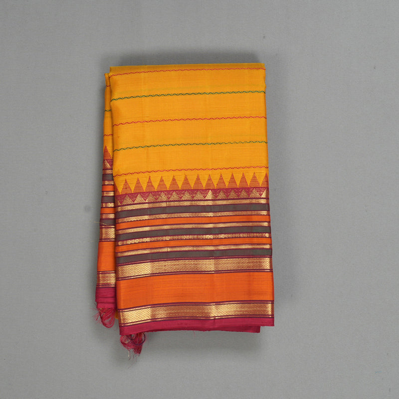 Hayagrivas Handloom Turmeric Yellow Kanjivaram Silk Saree with Maroon Border KBF558G10-1