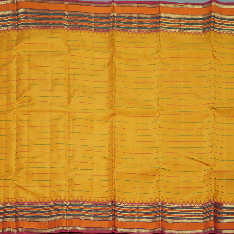 Hayagrivas Handloom Turmeric Yellow Kanjivaram Silk Saree with Maroon Border KBF558G10-1