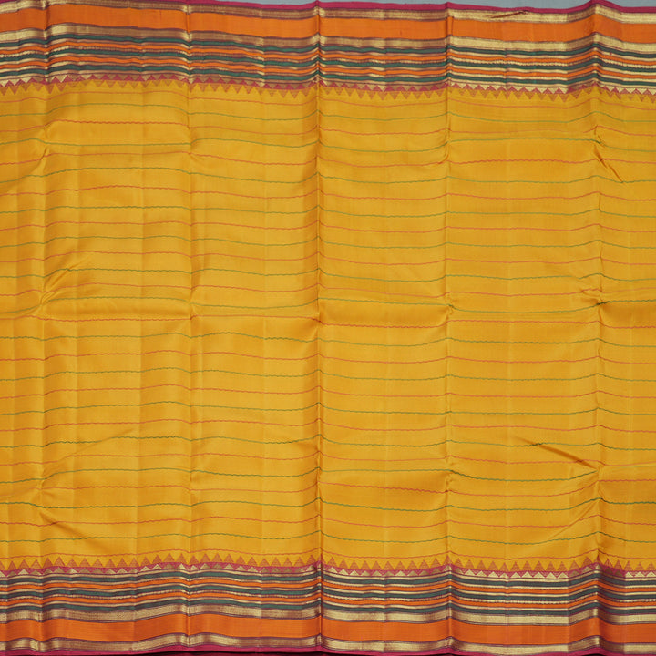 Hayagrivas Handloom Turmeric Yellow Kanjivaram Silk Saree with Maroon Border KBF558G10-1