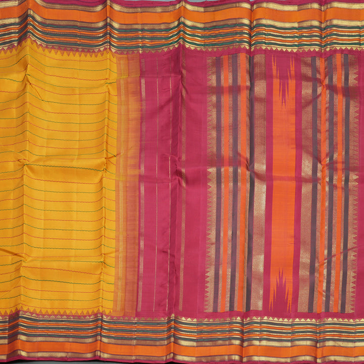 Hayagrivas Handloom Turmeric Yellow Kanjivaram Silk Saree with Maroon Border KBF558G10-1