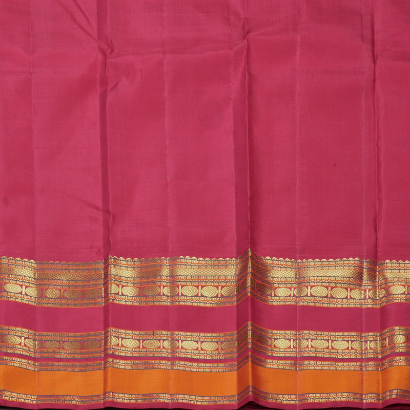 Hayagrivas Handloom Turmeric Yellow Kanjivaram Silk Saree with Maroon Border KBF558G13-1