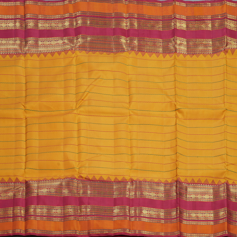 Hayagrivas Handloom Turmeric Yellow Kanjivaram Silk Saree with Maroon Border KBF558G13-1
