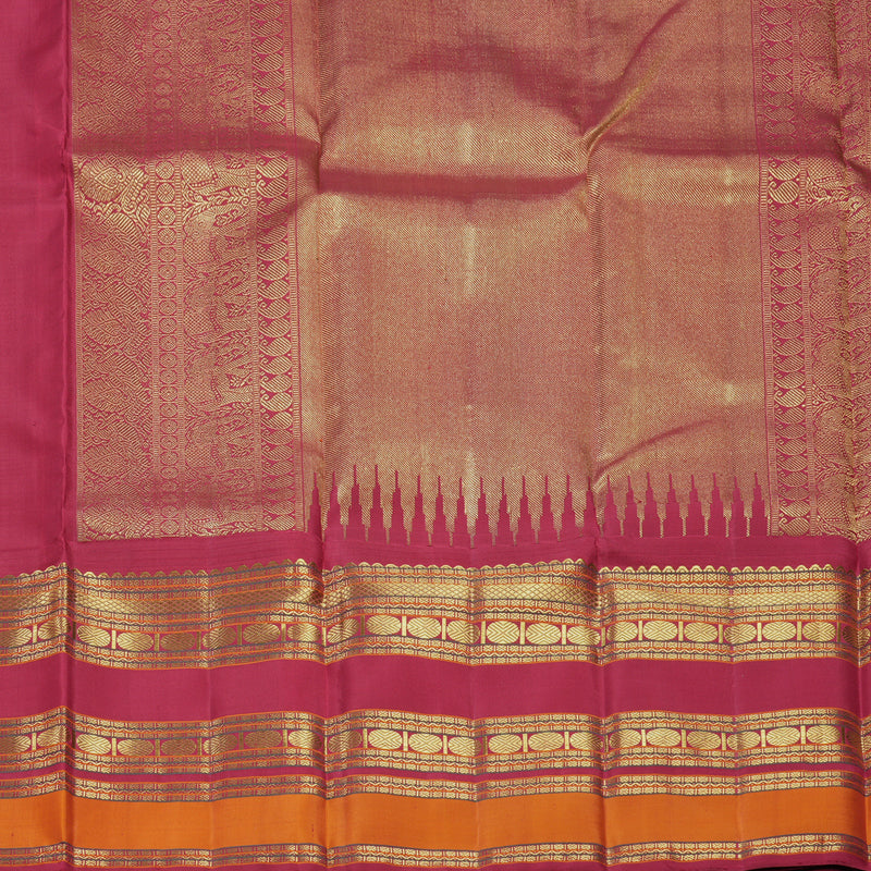 Hayagrivas Handloom Turmeric Yellow Kanjivaram Silk Saree with Maroon Border KBF558G13-1