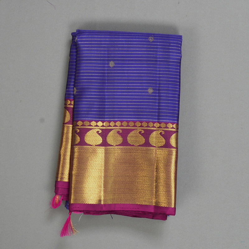Hayagrivas Handloom Purplish-Blue Kanjivaram Silk Saree with Purple Border KBF558G14-1