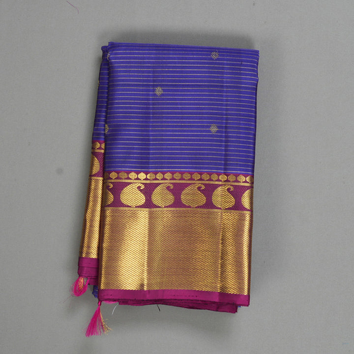Hayagrivas Handloom Purplish-Blue Kanjivaram Silk Saree with Purple Border KBF558G14-1