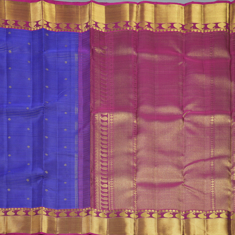 Hayagrivas Handloom Purplish-Blue Kanjivaram Silk Saree with Purple Border KBF558G14-1