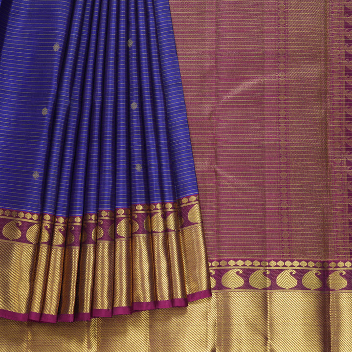 Hayagrivas Handloom Purplish-Blue Kanjivaram Silk Saree with Purple Border KBF558G14-1