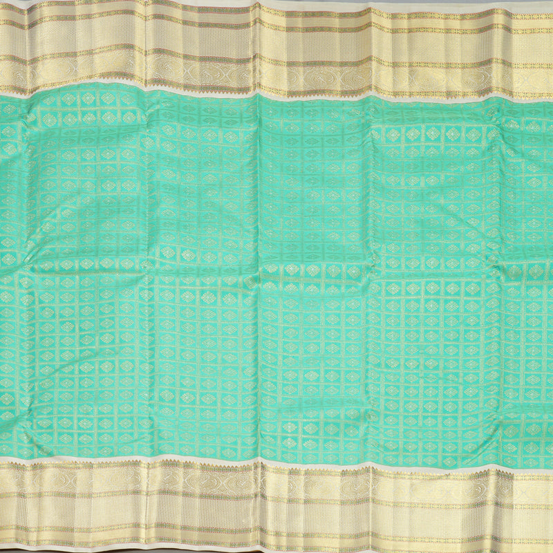 Hayagrivas Handloom Sea Green Kanjivaram Silk Saree with Half-White Border KBF558G15-1