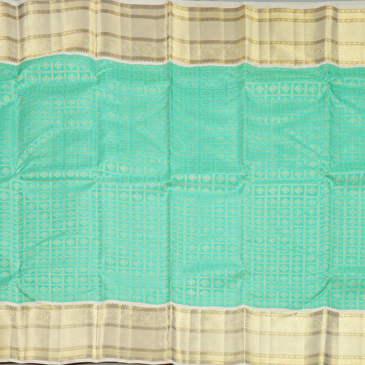 Hayagrivas Handloom Sea Green Kanjivaram Silk Saree with Half-White Border KBF558G15-1