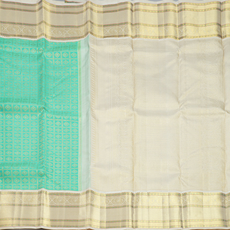 Hayagrivas Handloom Sea Green Kanjivaram Silk Saree with Half-White Border KBF558G15-1