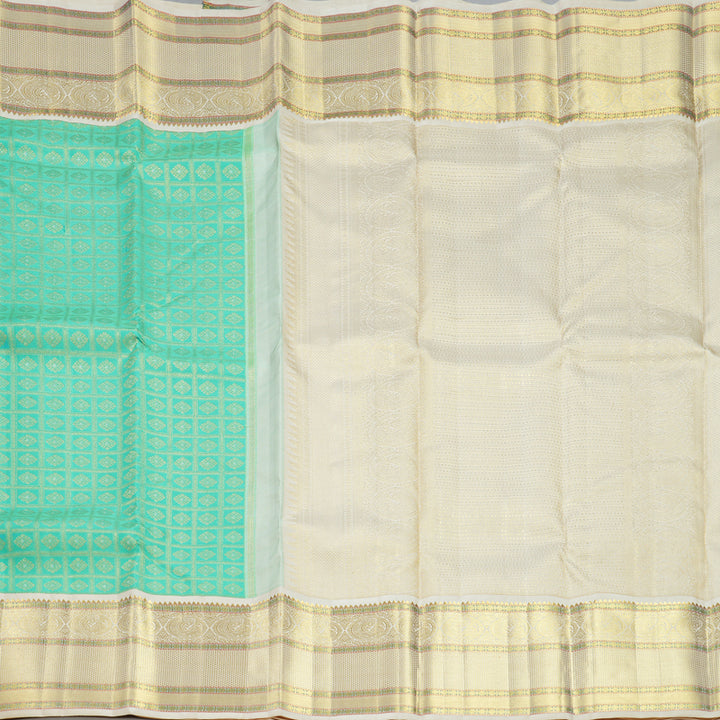 Hayagrivas Handloom Sea Green Kanjivaram Silk Saree with Half-White Border KBF558G15-1