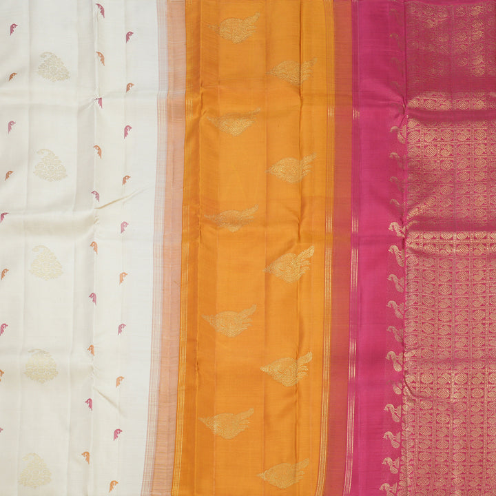 Hayagrivas Handloom Half-White Kanjivaram Silk Saree KBF558G4-1