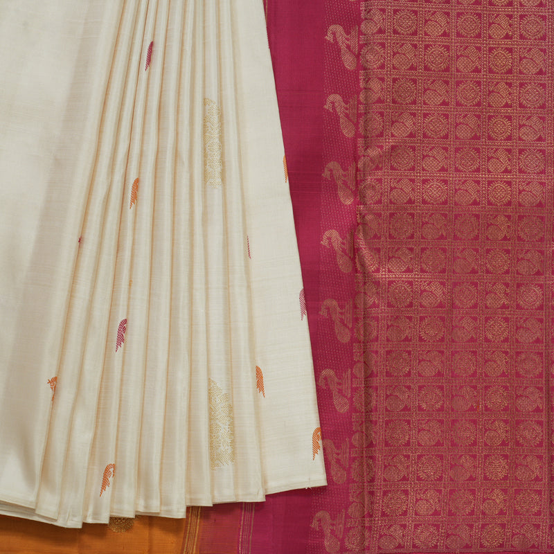 Hayagrivas Handloom Half-White Kanjivaram Silk Saree KBF558G4-1