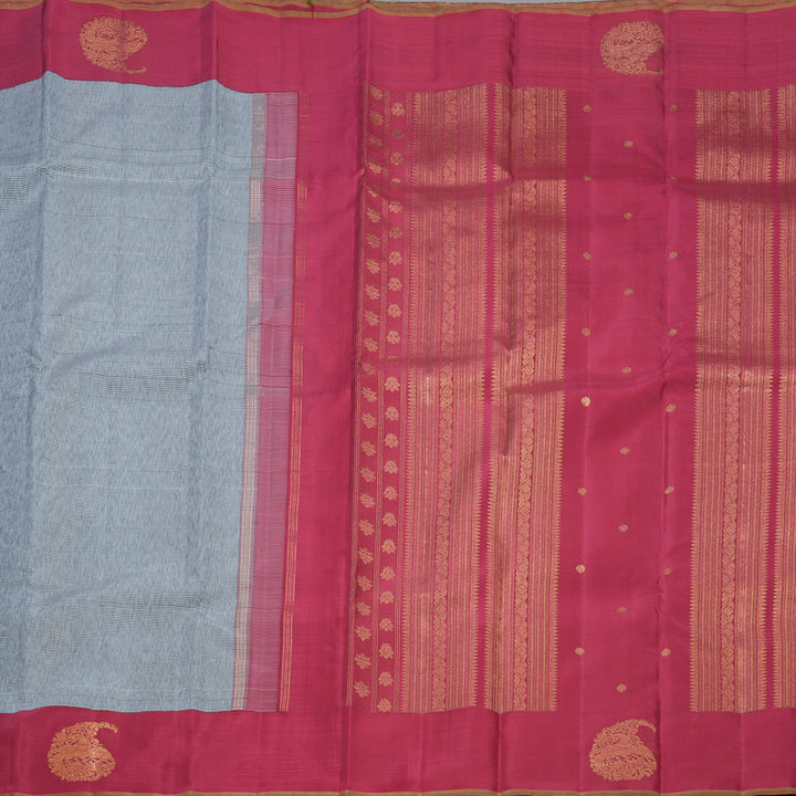 Hayagrivas Handloom White with Black Stripes Kanjivaram Silk Saree KBF558G5-1