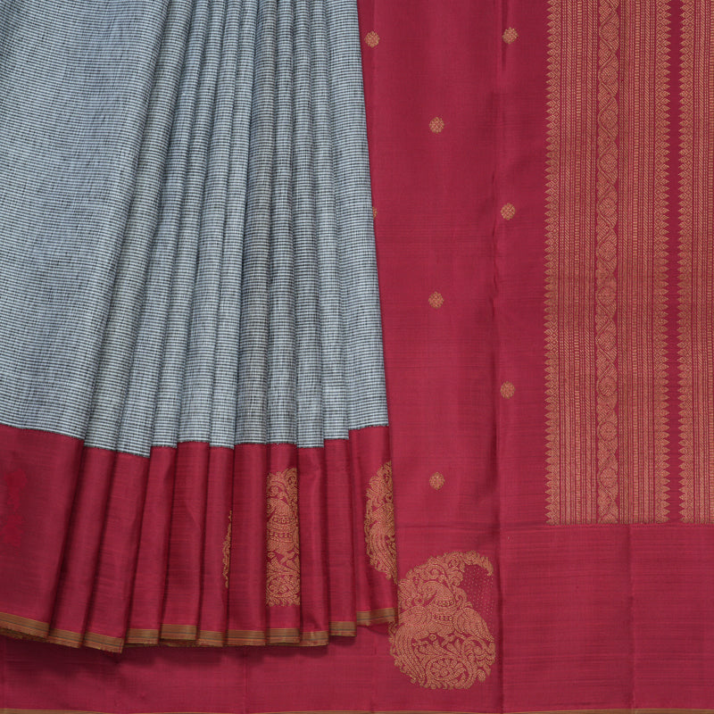Hayagrivas Handloom White with Black Stripes Kanjivaram Silk Saree KBF558G5-1