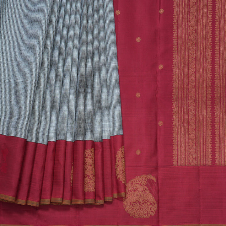 Hayagrivas Handloom White with Black Stripes Kanjivaram Silk Saree KBF558G5-1