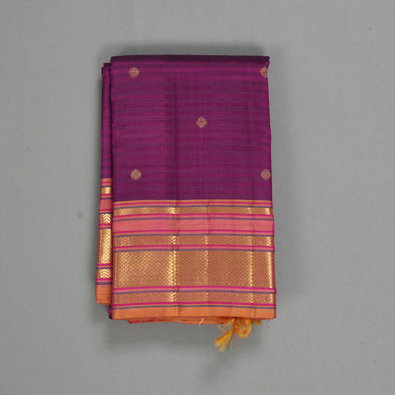 Hayagrivas Handloom Purple Kanjivaram Silk Saree with Golden Orange Border KBF558G7-1