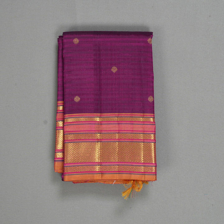 Hayagrivas Handloom Purple Kanjivaram Silk Saree with Golden Orange Border KBF558G7-1