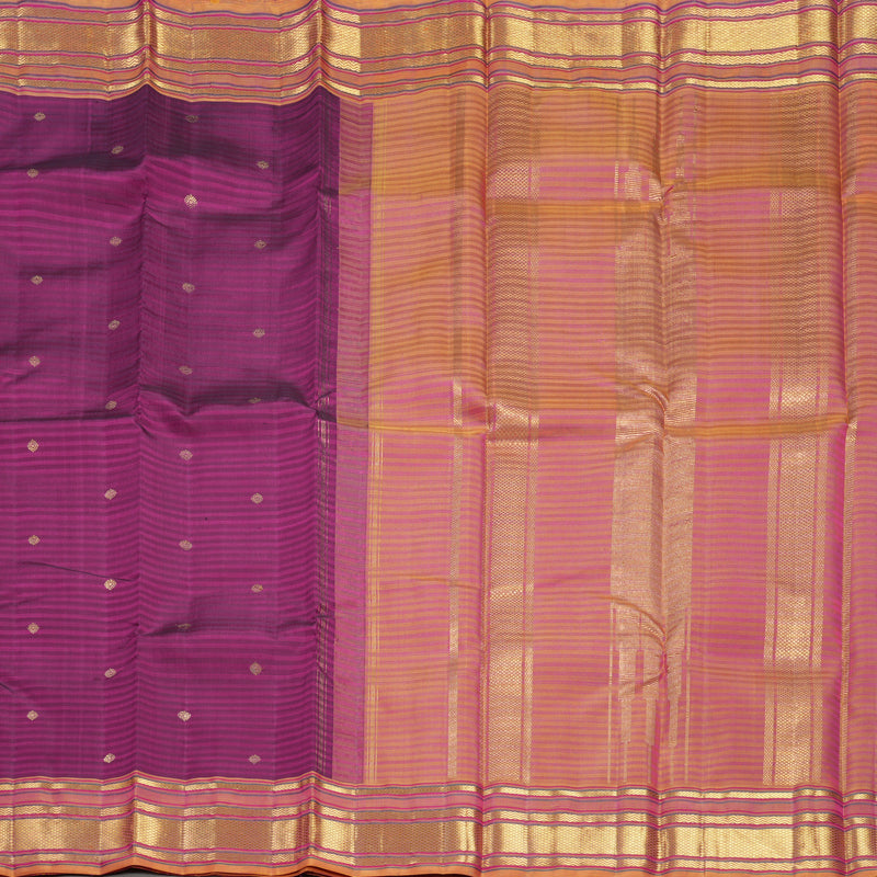 Hayagrivas Handloom Purple Kanjivaram Silk Saree with Golden Orange Border KBF558G7-1