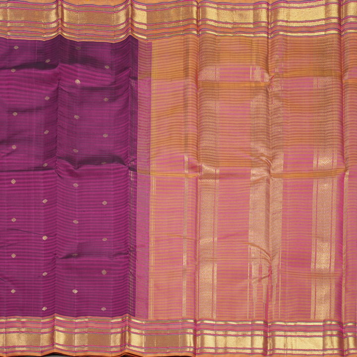 Hayagrivas Handloom Purple Kanjivaram Silk Saree with Golden Orange Border KBF558G7-1
