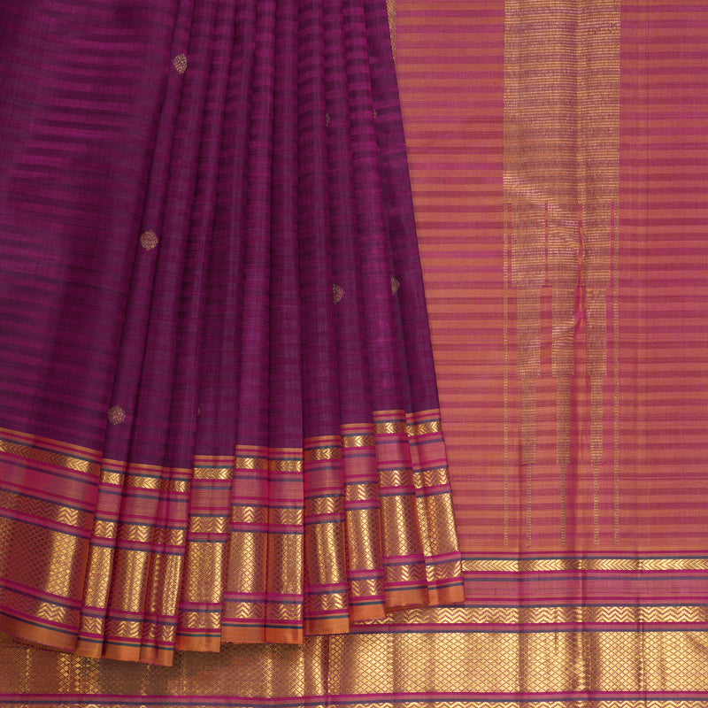 Hayagrivas Handloom Purple Kanjivaram Silk Saree with Golden Orange Border KBF558G7-1