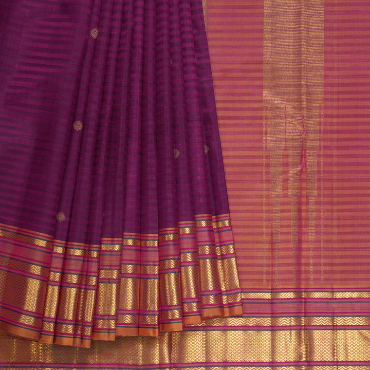 Hayagrivas Handloom Purple Kanjivaram Silk Saree with Golden Orange Border KBF558G7-1