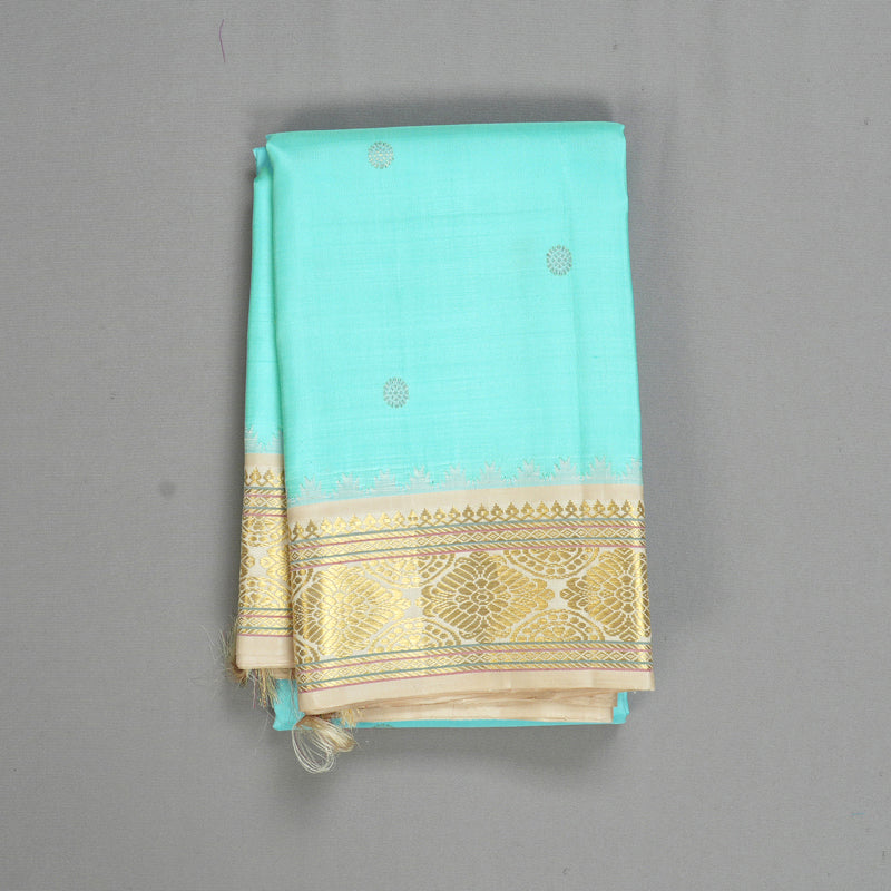 Hayagrivas Handloom Ice Blue Kanjivaram Silk Saree with Half-White Border KBF558G8-1