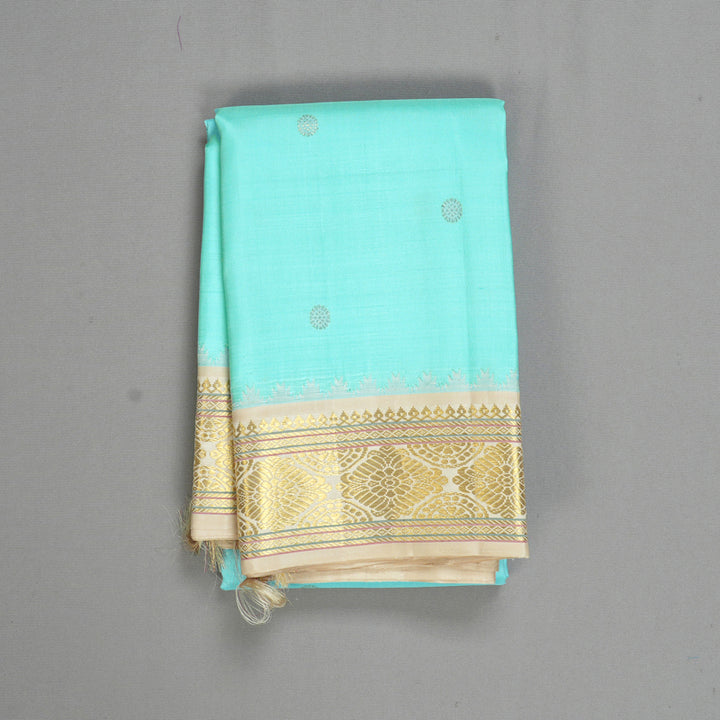 Hayagrivas Handloom Ice Blue Kanjivaram Silk Saree with Half-White Border KBF558G8-1