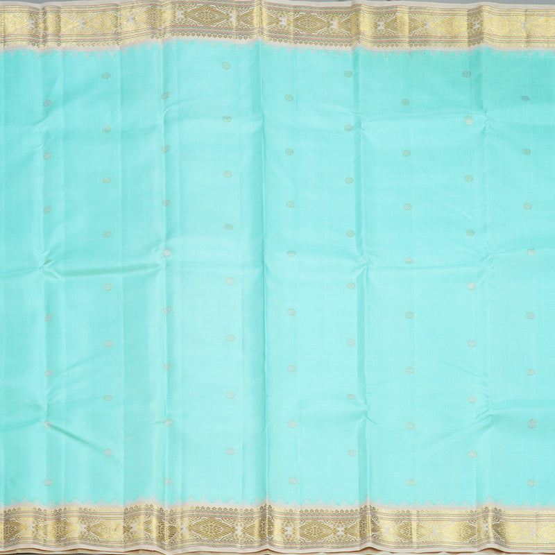 Hayagrivas Handloom Ice Blue Kanjivaram Silk Saree with Half-White Border KBF558G8-1