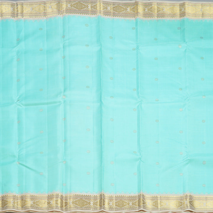 Hayagrivas Handloom Ice Blue Kanjivaram Silk Saree with Half-White Border KBF558G8-1