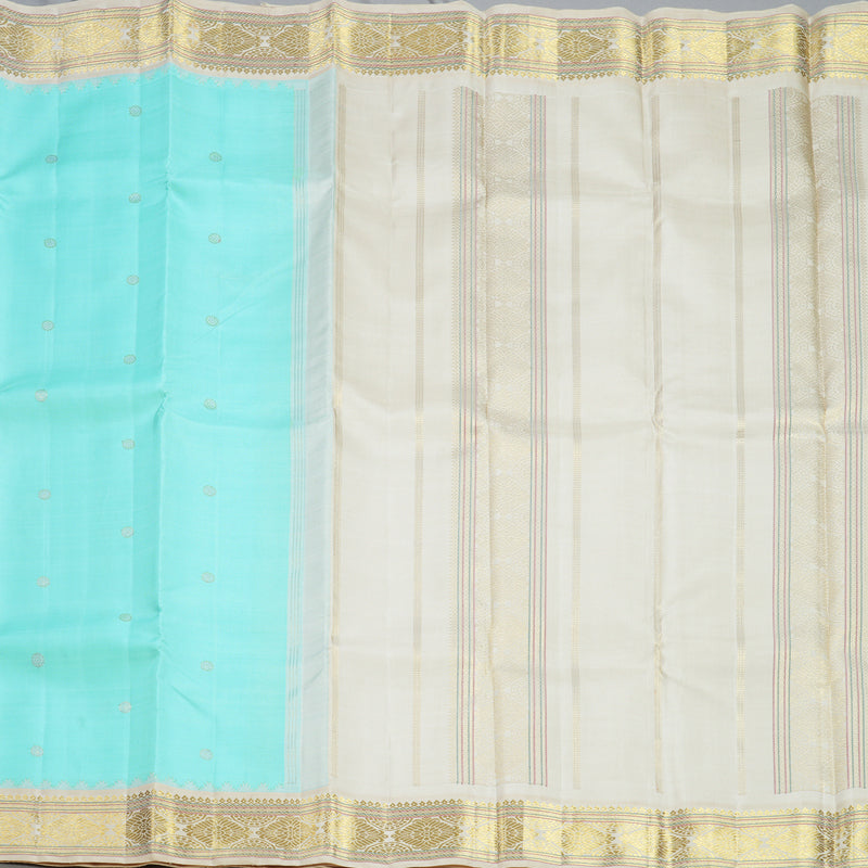 Hayagrivas Handloom Ice Blue Kanjivaram Silk Saree with Half-White Border KBF558G8-1