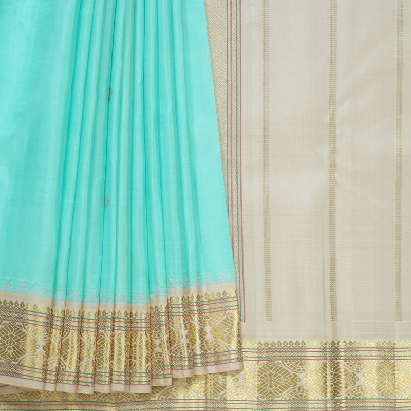 Hayagrivas Handloom Ice Blue Kanjivaram Silk Saree with Half-White Border KBF558G8-1