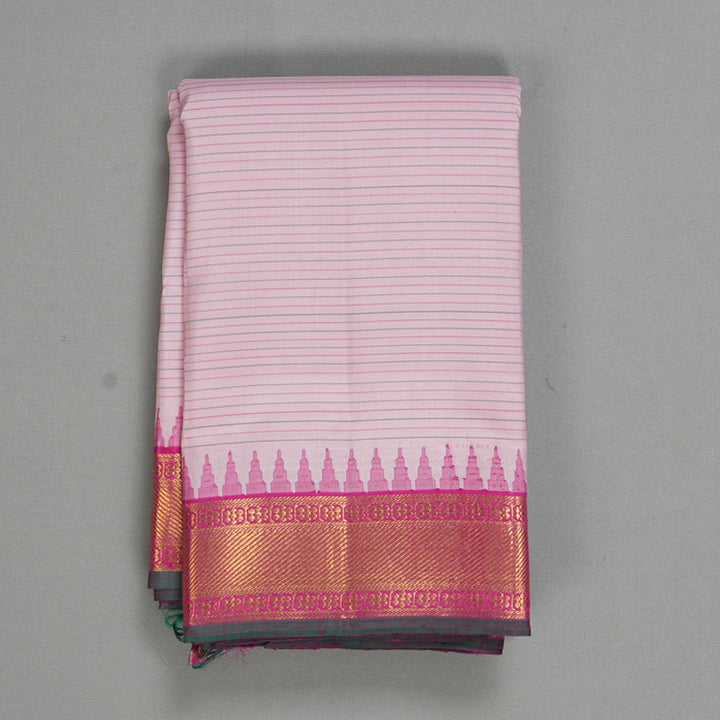 Hayagrivas Handloom Baby Pink Kanjivaram Silk Saree with Magenta Border KBF558G9-1