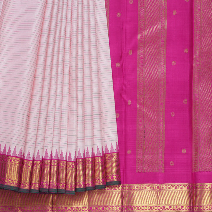 Hayagrivas Handloom Baby Pink Kanjivaram Silk Saree with Magenta Border KBF558G9-1