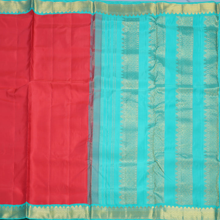 Hayagrivas Handloom Tomato Pink Ten Yards Silk Saree KBF559G1-2