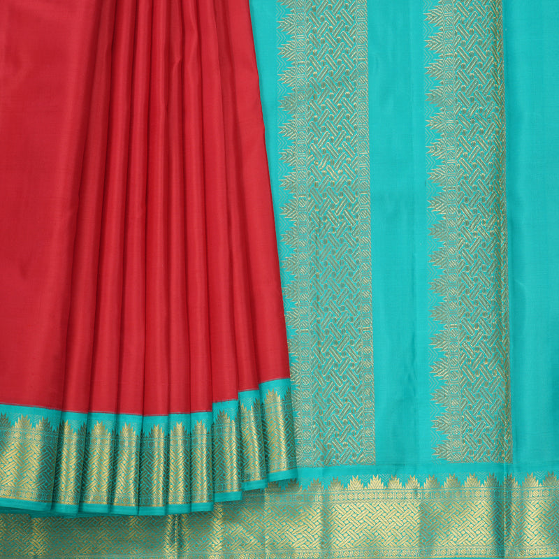 Hayagrivas Handloom Tomato Pink Ten Yards Silk Saree KBF559G1-2