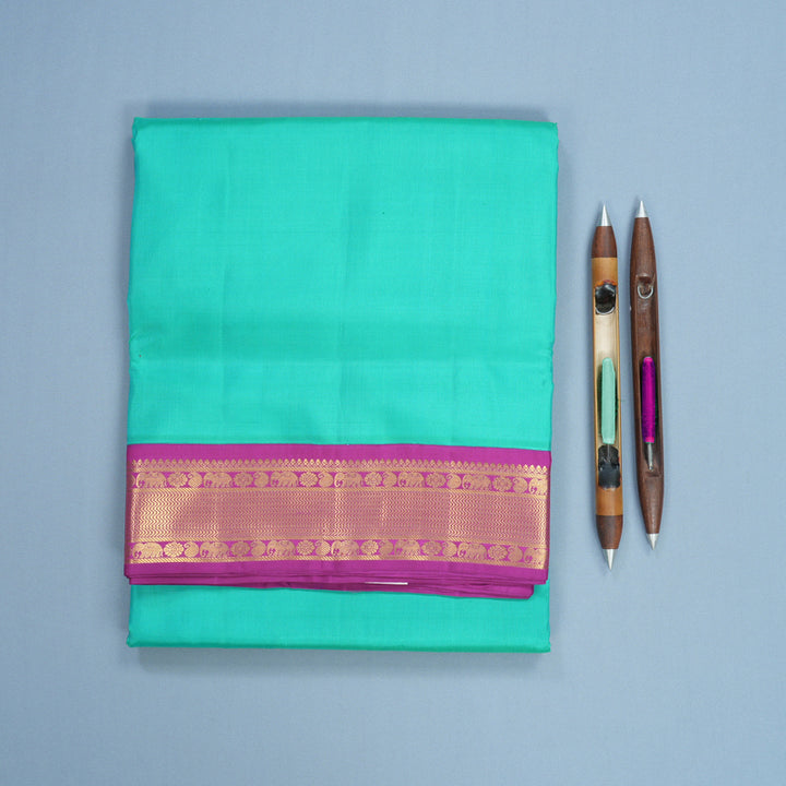 Hayagrivas Handloom Aqua Green Ten Yards Silk Saree KBF559G1-3