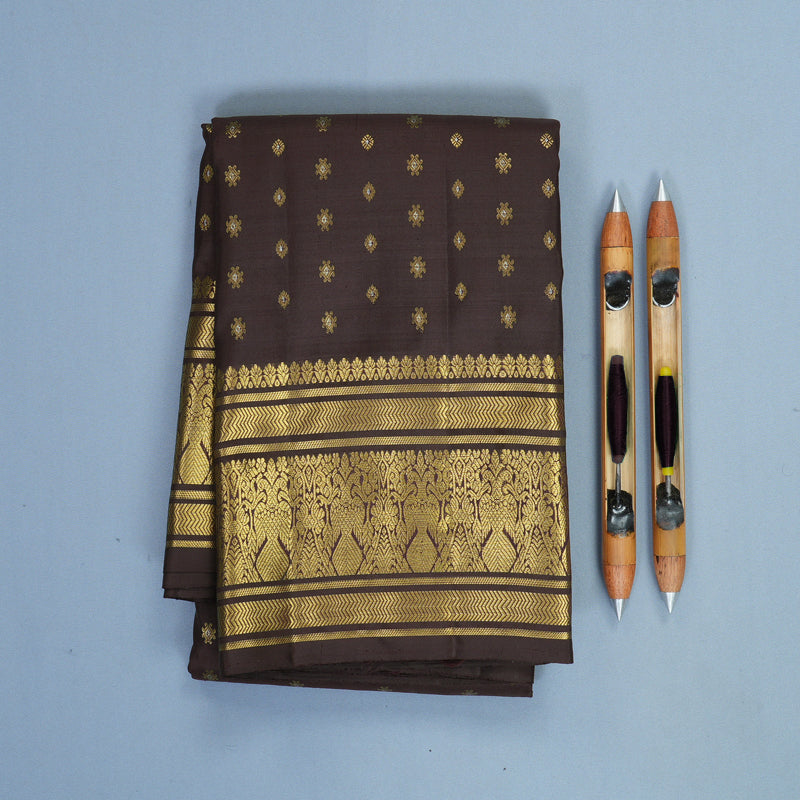 Hayagrivas Handloom Dark Brown Kanjivaram Silk Saree KBF563G2-3