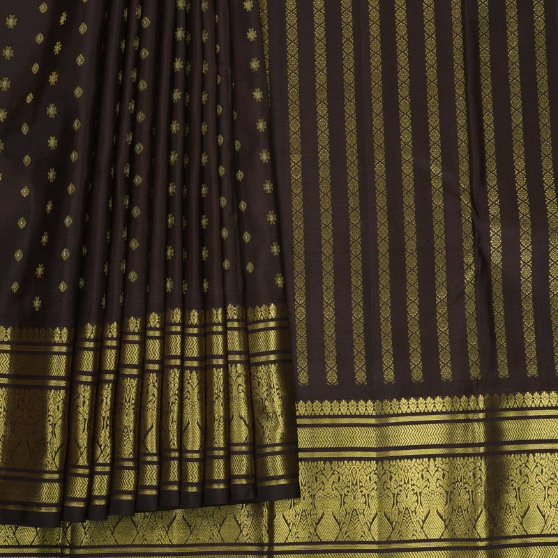 Hayagrivas Handloom Dark Brown Kanjivaram Silk Saree KBF563G2-3