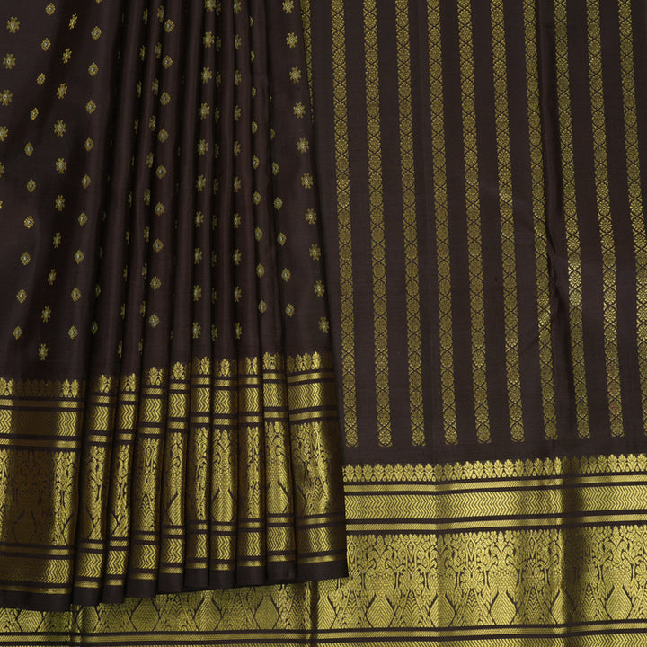 Hayagrivas Handloom Dark Brown Kanjivaram Silk Saree KBF563G2-3