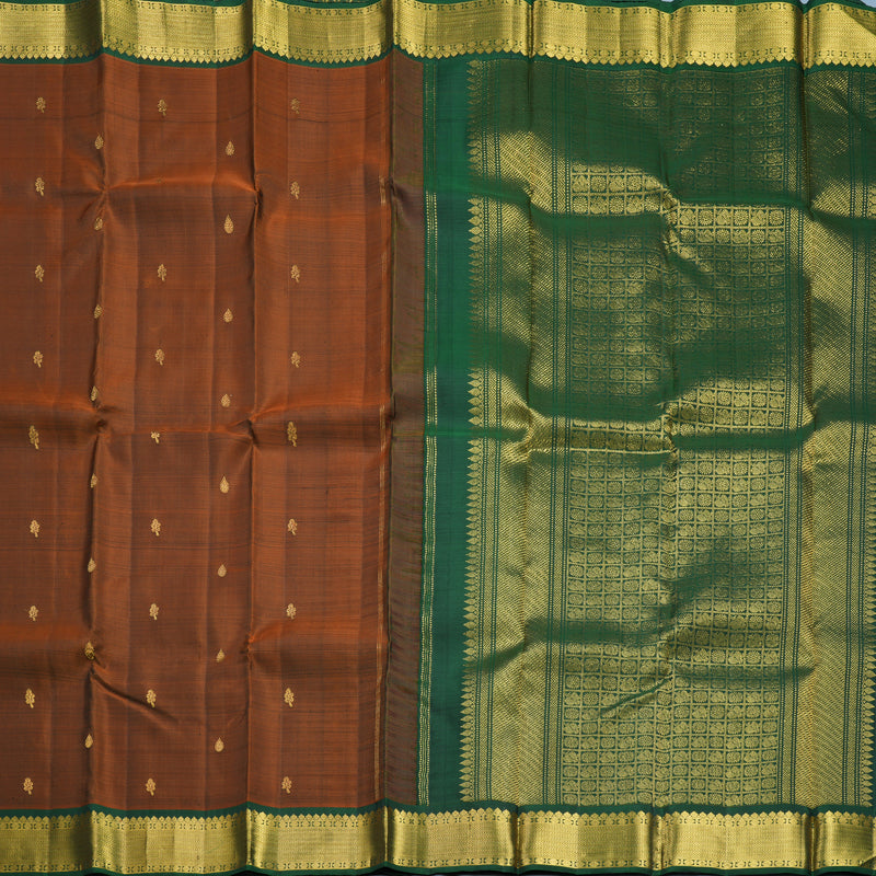 Hayagrivas Handloom Rust Brown Kanjivaram Silk Saree with Bottle Green Border KBF564G3-1