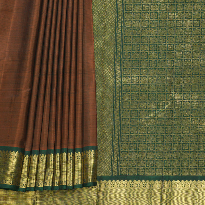 Hayagrivas Handloom Rust Brown Kanjivaram Silk Saree with Bottle Green Border KBF564G3-1