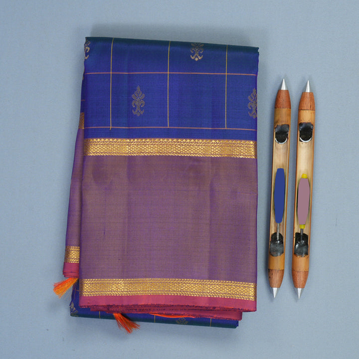 Hayagrivas Handloom Peacock Blue Kanjivaram Silk Saree with Lilac Border KBF565G7-3