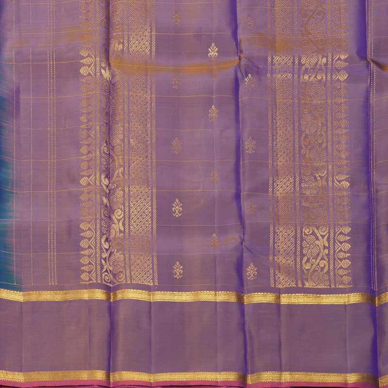 Hayagrivas Handloom Peacock Blue Kanjivaram Silk Saree with Lilac Border KBF565G7-3