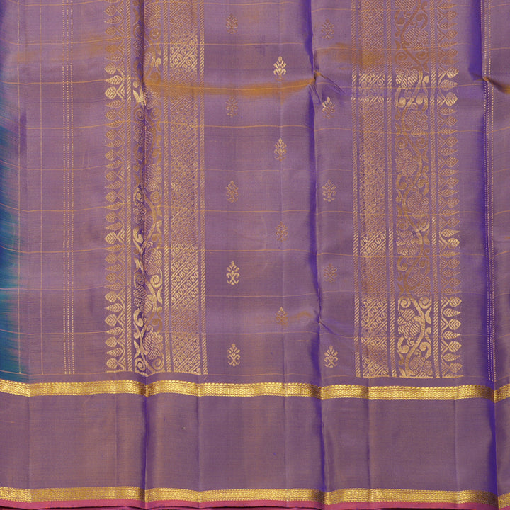 Hayagrivas Handloom Peacock Blue Kanjivaram Silk Saree with Lilac Border KBF565G7-3