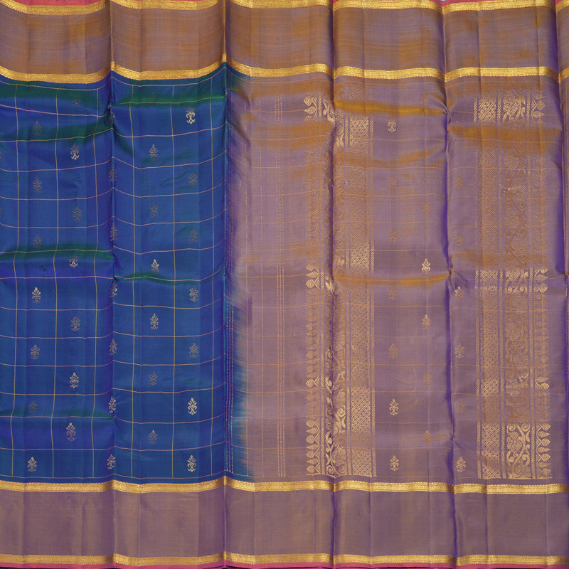 Hayagrivas Handloom Peacock Blue Kanjivaram Silk Saree with Lilac Border KBF565G7-3