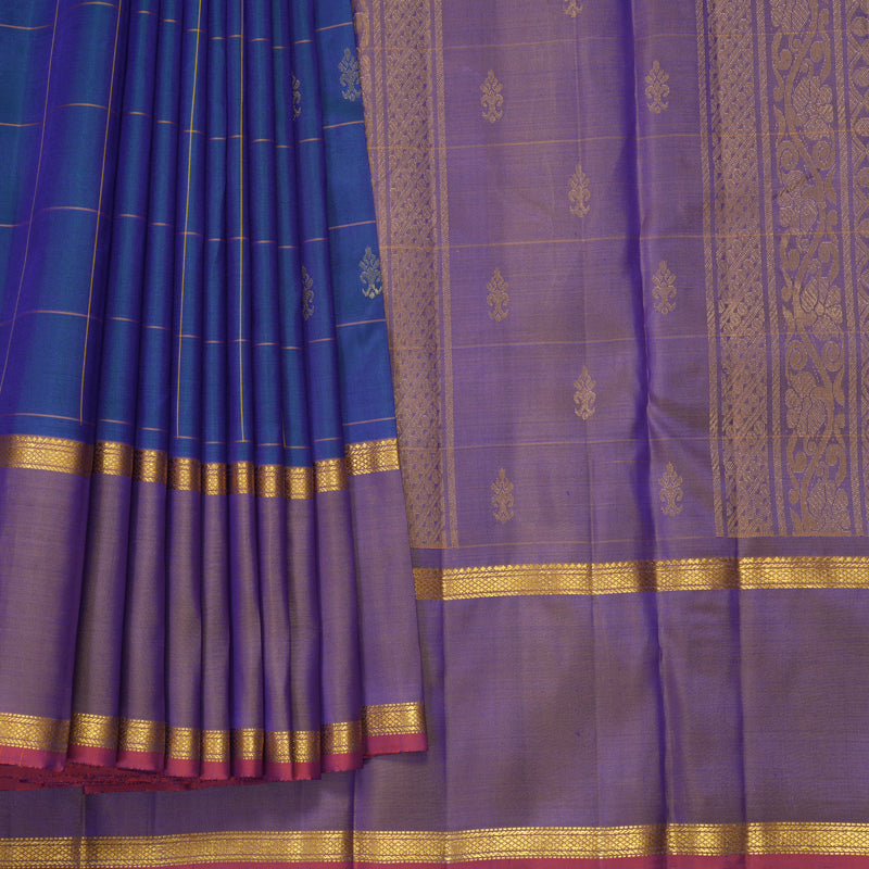 Hayagrivas Handloom Peacock Blue Kanjivaram Silk Saree with Lilac Border KBF565G7-3